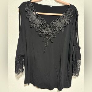 Elegant Black Lace Embellished Women's Top